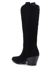 Off The Hook Black Texas Block Heel Western Ankle Leather Boots - Image 4 of 6