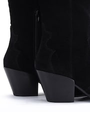 Off The Hook Black Texas Block Heel Western Ankle Leather Boots - Image 6 of 6