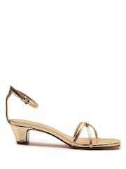 Off The Hook Gold Holborn Low Block Heels Leather Ankle Strap Sandals - Image 1 of 6