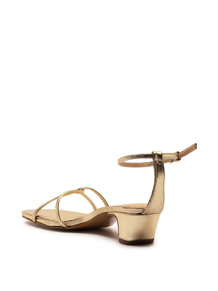 Off The Hook Gold Holborn Low Block Heels Leather Ankle Strap Sandals - Image 2 of 6