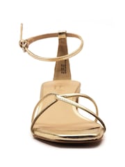 Off The Hook Gold Holborn Low Block Heels Leather Ankle Strap Sandals - Image 3 of 6