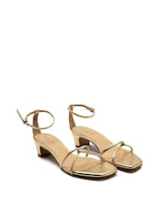 Off The Hook Gold Holborn Low Block Heels Leather Ankle Strap Sandals - Image 5 of 6