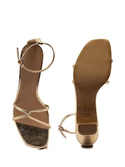 Off The Hook Gold Holborn Low Block Heels Leather Ankle Strap Sandals - Image 6 of 6