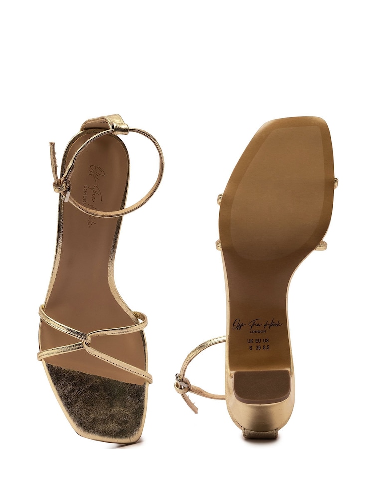 Off The Hook Gold Holborn Low Block Heels Leather Ankle Strap Sandals - Image 6 of 6