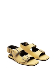 Off The Hook Yellow Baker Leather Slingback Buckle Flat Sandals - Image 2 of 7