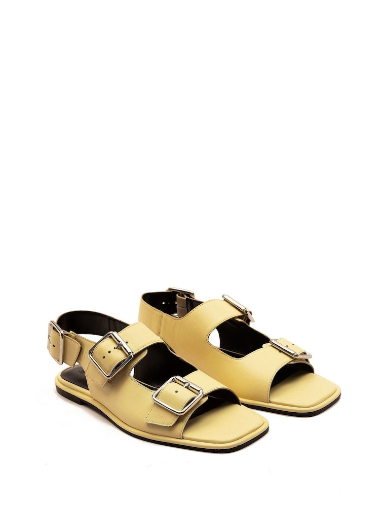 Off The Hook Yellow Baker Leather Slingback Buckle Flat Sandals - Image 2 of 7