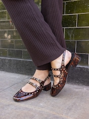 Novo Brown Courtney Eyelet Detail Mary Jane Low Heel Slingback Shoes - Image 1 of 6