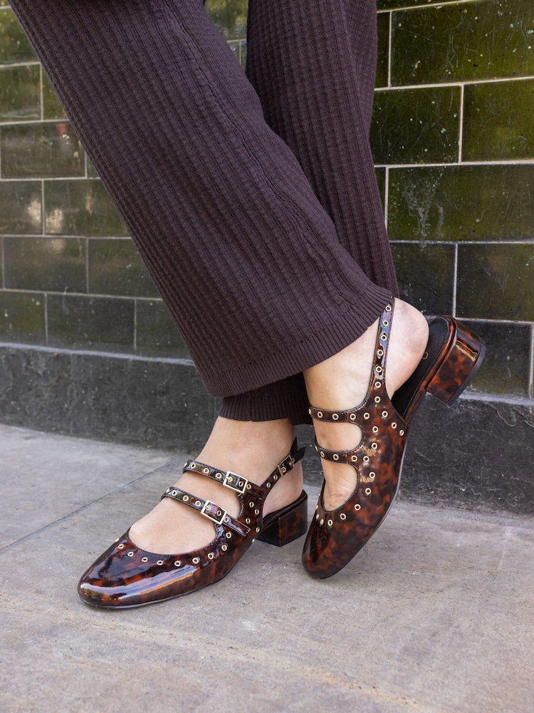 Novo Brown Courtney Eyelet Detail Mary Jane Low Heel Slingback Shoes - Image 1 of 6 Novo Brown Courtney Eyelet Detail Mary Jane Low Heel Slingback Shoes - Image 1 of 6