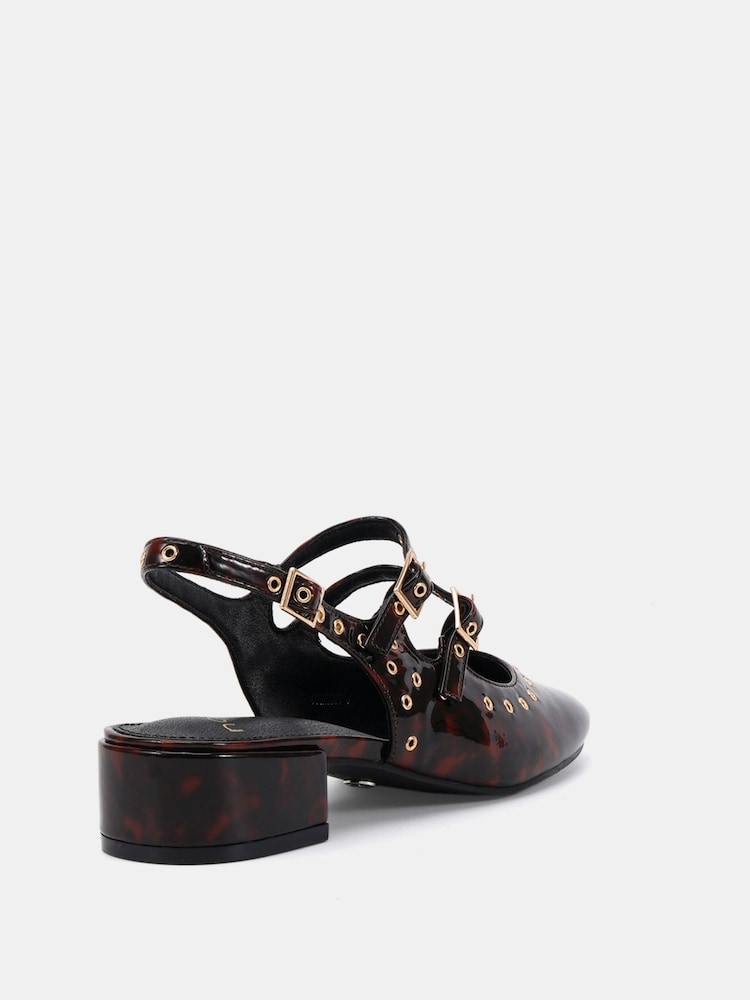 Novo Brown Courtney Eyelet Detail Mary Jane Low Heel Slingback Shoes - Image 2 of 6 Novo Brown Courtney Eyelet Detail Mary Jane Low Heel Slingback Shoes - Image 2 of 6