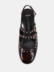 Novo Brown Courtney Eyelet Detail Mary Jane Low Heel Slingback Shoes - Image 3 of 6