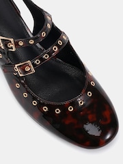 Novo Brown Courtney Eyelet Detail Mary Jane Low Heel Slingback Shoes - Image 4 of 6