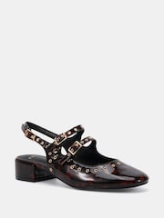 Novo Brown Courtney Eyelet Detail Mary Jane Low Heel Slingback Shoes - Image 5 of 6