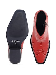 Off The Hook Red Grange Western Block Heel Leather Ankle Boots - Image 4 of 6