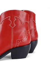 Off The Hook Red Grange Western Block Heel Leather Ankle Boots - Image 6 of 6