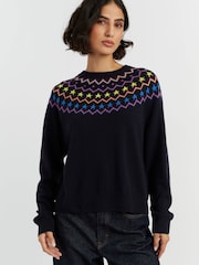 Chinti & Parker Blue Wool Cashmere Star Yoke Fair Isle Sweater - Image 1 of 4