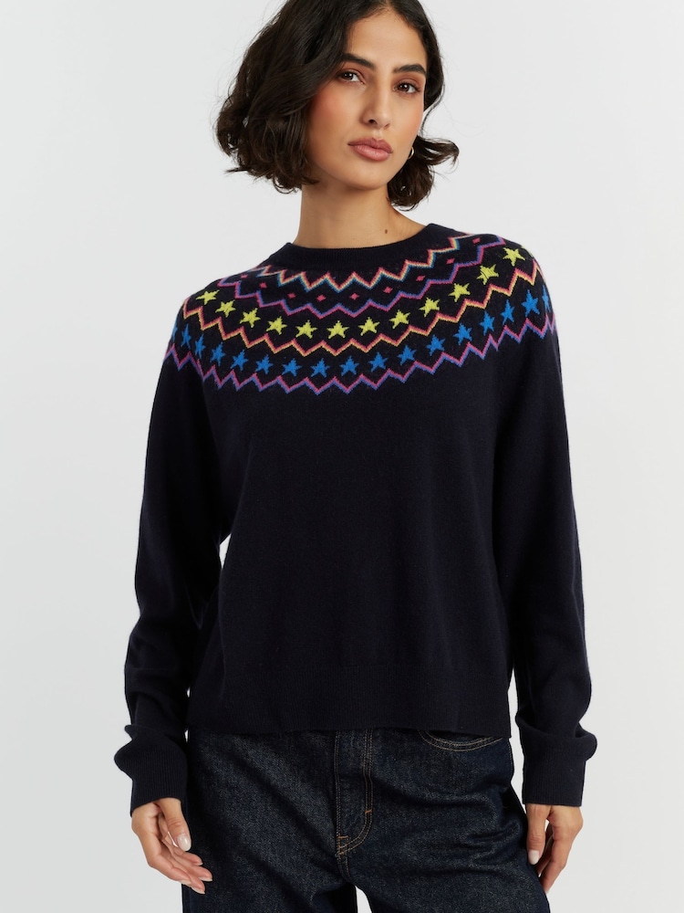 Chinti & Parker Blue Wool Cashmere Star Yoke Fair Isle Sweater - Image 1 of 4