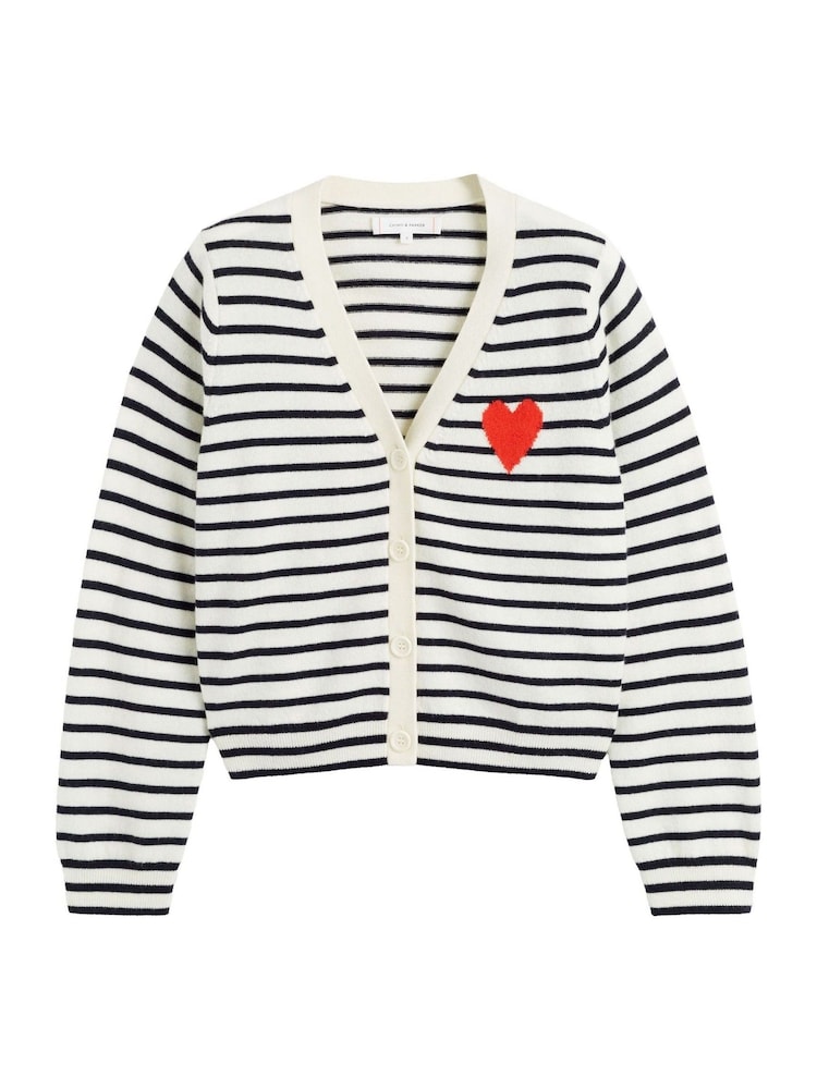 Chinti & Parker Wool Cashmere Heart Breton Cardigan - Image 4 of 4
