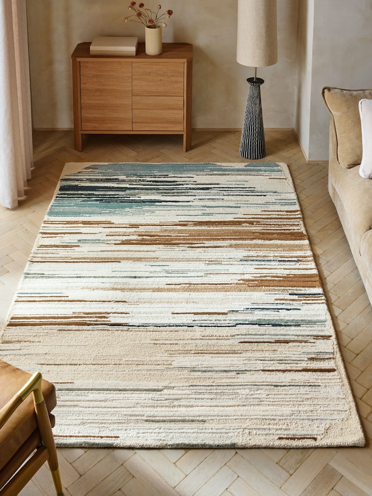 Blue Linear Abstract Wool Rug - Image 1 of 5 Blue Linear Abstract Wool Rug - Image 1 of 5