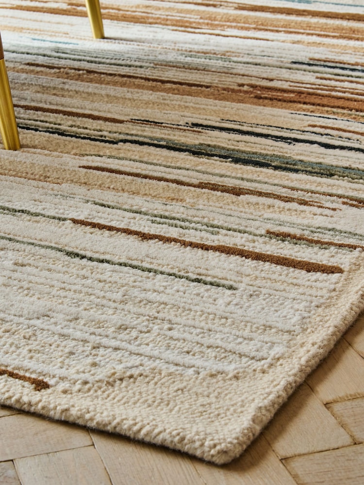 Blue Linear Abstract Wool Rug - Image 2 of 5 Blue Linear Abstract Wool Rug - Image 2 of 5