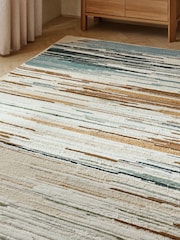 Blue Linear Abstract Wool Rug - Image 3 of 5