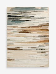 Blue Linear Abstract Wool Rug - Image 5 of 5