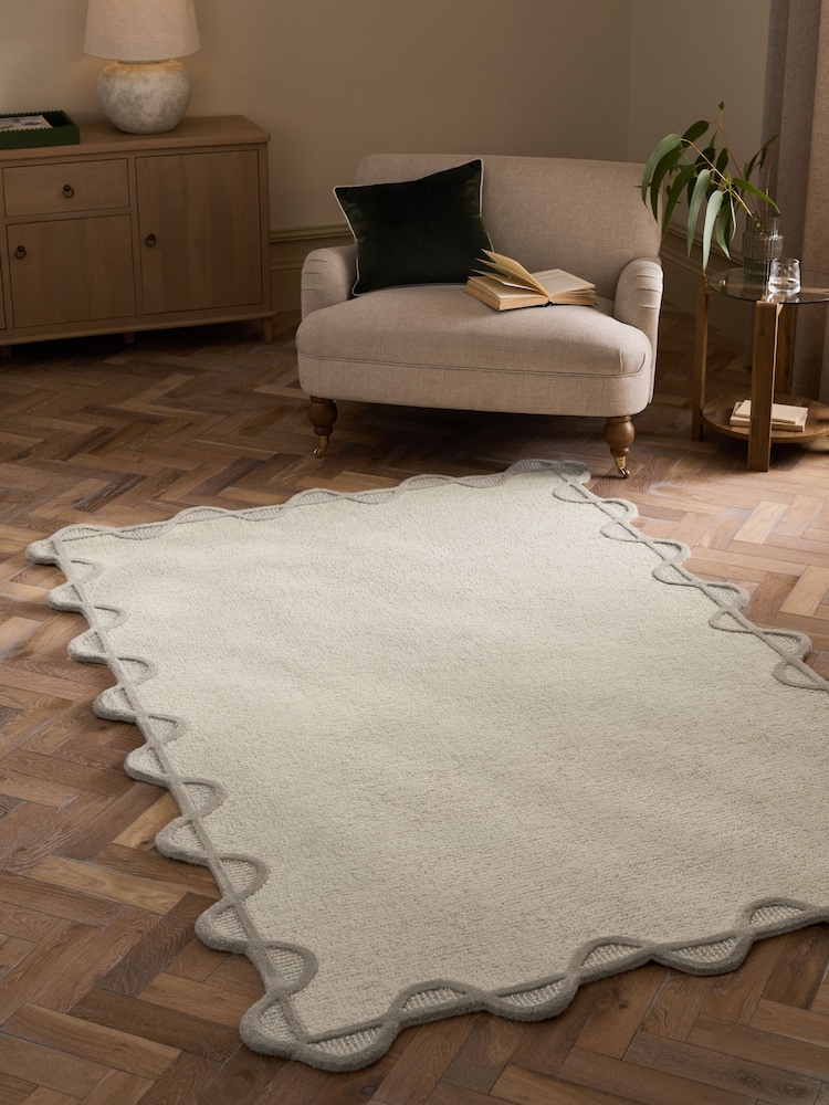 Natural Scallop Edge Wool Rug - Image 1 of 5