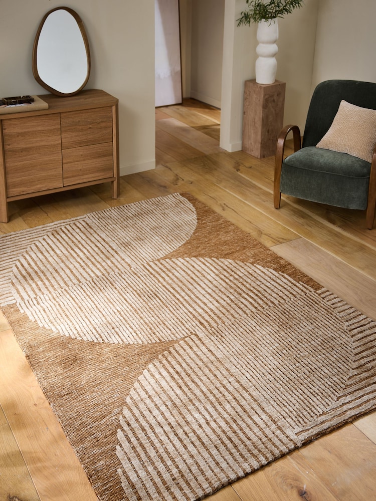 Ochre Yellow Abstract Curve Shape Rug - Image 1 of 5