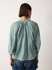 Jigsaw Green Relaxed V-Neck Checked Blouse - Image 2 of 2