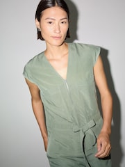 Jigsaw Green Linen Lyocell Jumpsuit - Image 1 of 2