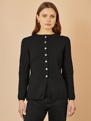 Negro - Yumi Knitted Fitted Button Down Peplum Cardigan - Imagen 1 de 5