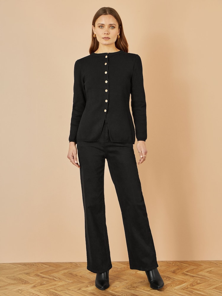 Negro - Yumi Knitted Fitted Button Down Peplum Cardigan - Imagen 2 de 5