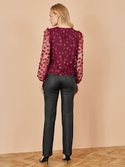Yumi Red Sheer Sleeve Appliqué Flower Top - Image 4 of 4