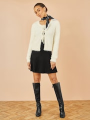 Yumi Cream Eyelash Fluffy Knit Bolero Dress With Tie Front - Image 2 of 4