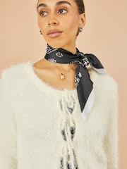 Yumi Cream Eyelash Fluffy Knit Bolero Dress With Tie Front - Image 3 of 4