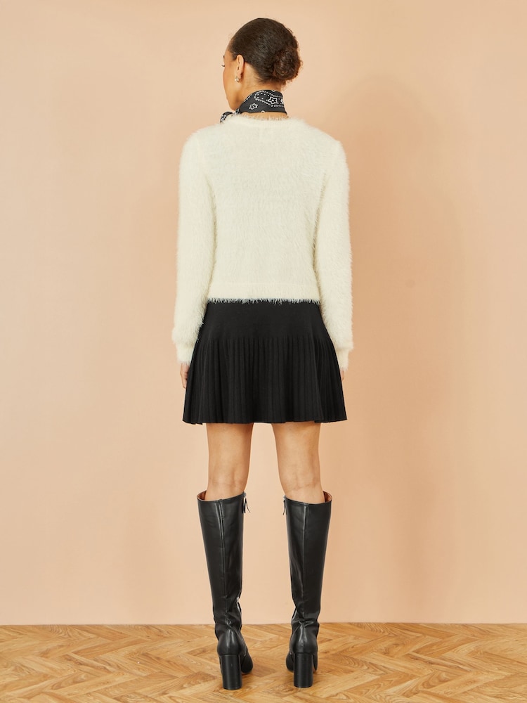 Yumi Cream Eyelash Fluffy Knit Bolero Dress With Tie Front - Image 4 of 4