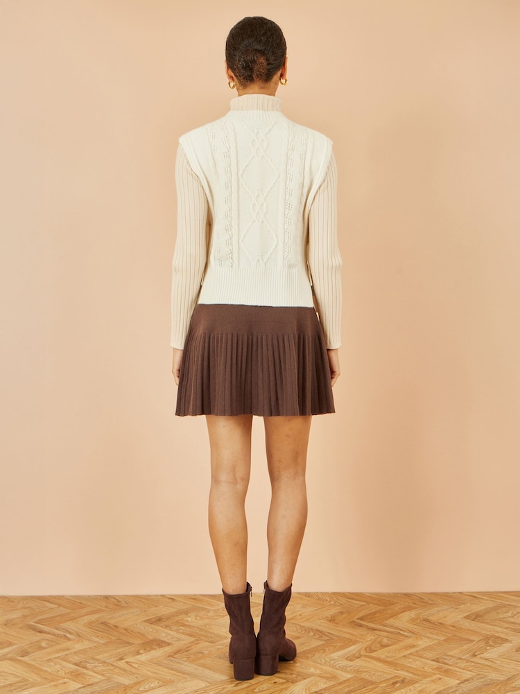 Yumi Brown Knitted Pleated Mini Skirt - Image 3 of 3