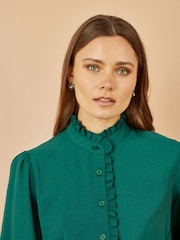 Yumi Green Frill High Neck Shirt - Image 3 of 5