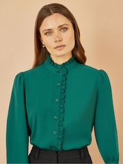 Yumi Green Frill High Neck Shirt - Image 5 of 5