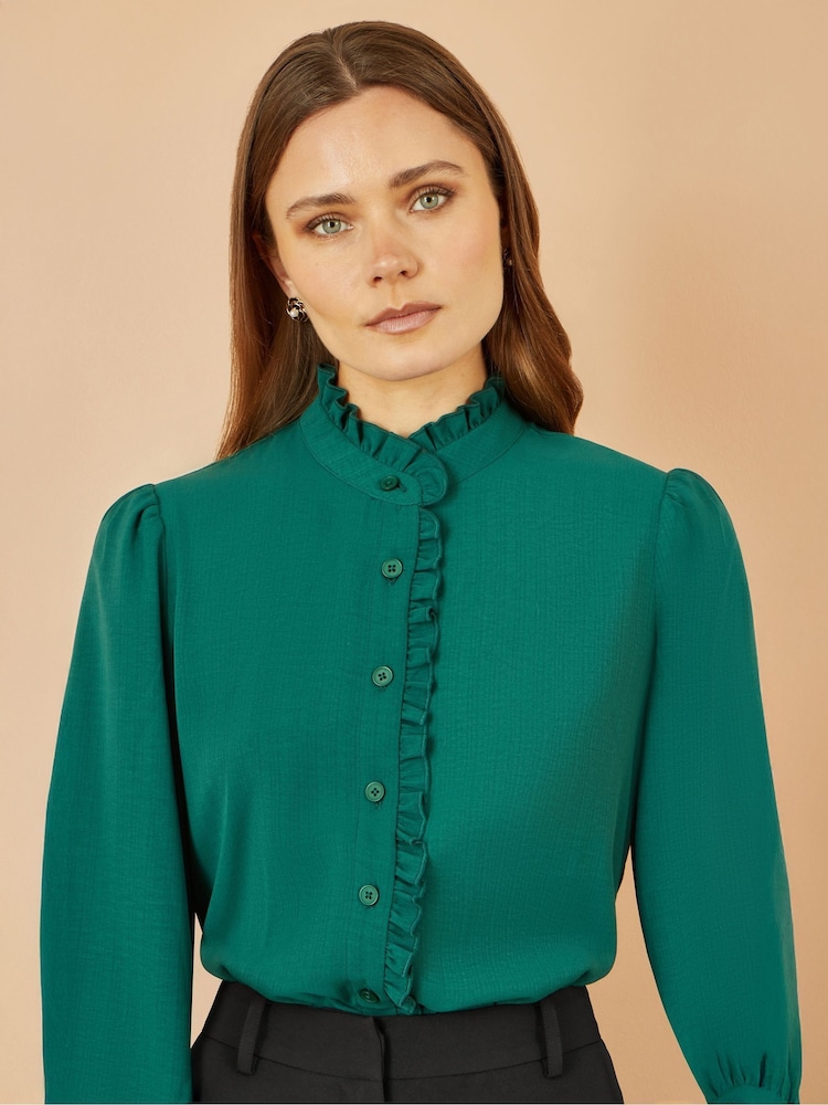 Yumi Green Frill High Neck Shirt - Image 5 of 5