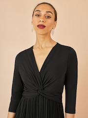 Yumi Black Jersey Knot Waist Pleated Midi Dress - Image 3 of 5