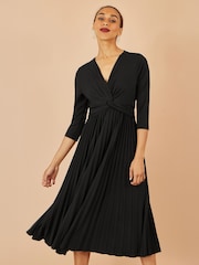 Yumi Black Jersey Knot Waist Pleated Midi Dress - Image 5 of 5