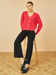 Vermelho - Yumi Relaxed Cardigan Fit com detalhe de costura - Imagem 3 de 4