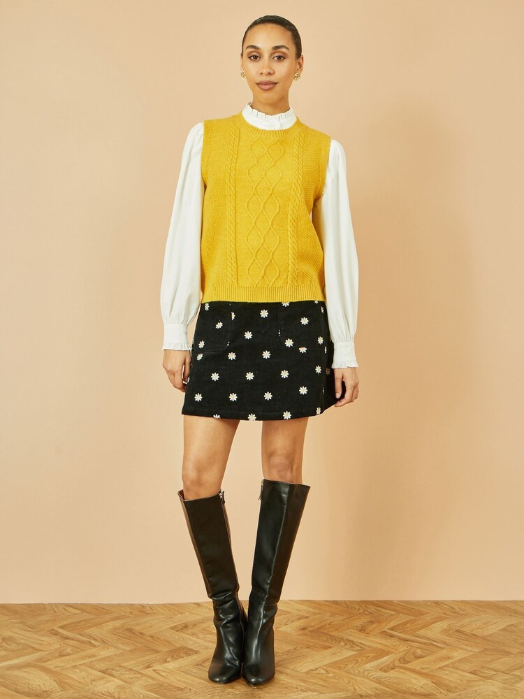 Yumi Yellow Cable Knit Sleeveless Jumper - Image 2 of 5