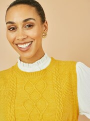 Yumi Yellow Cable Knit Sleeveless Jumper - Image 3 of 5