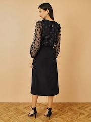 Yumi Black Sheer Sleeve Appliqué Flower Top - Image 4 of 4