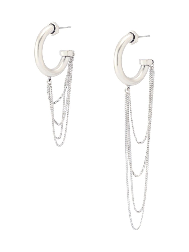 AllSaints Silver Tone Bolt Swag Chain Hoop Asymmetrical Earrings - Image 1 of 4 AllSaints Silver Tone Bolt Swag Chain Hoop Asymmetrical Earrings - Image 1 of 4