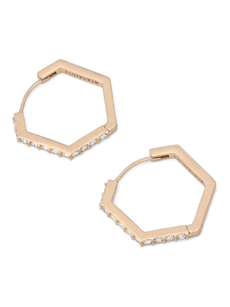AllSaints Gold Crystal Hexagon Hoop Earrings - Image 2 of 5 AllSaints Gold Crystal Hexagon Hoop Earrings - Image 2 of 5