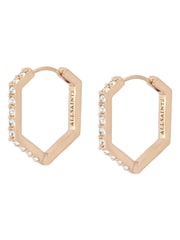 AllSaints Gold Crystal Hexagon Hoop Earrings - Image 3 of 5