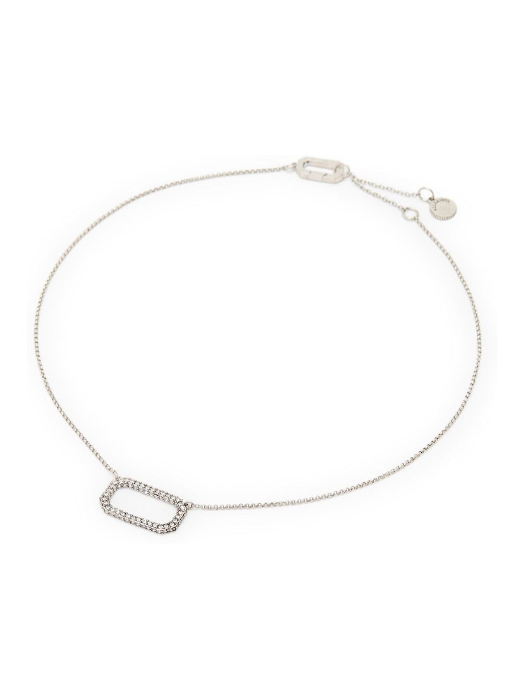 AllSaints Silver Tone Stone Hexagon Pendant Necklace - Image 2 of 5