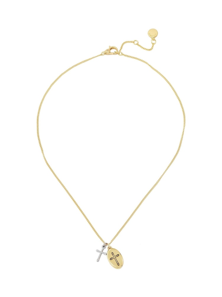 AllSaints Gold Tone Cross Duo Pendant Necklace - Image 1 of 4